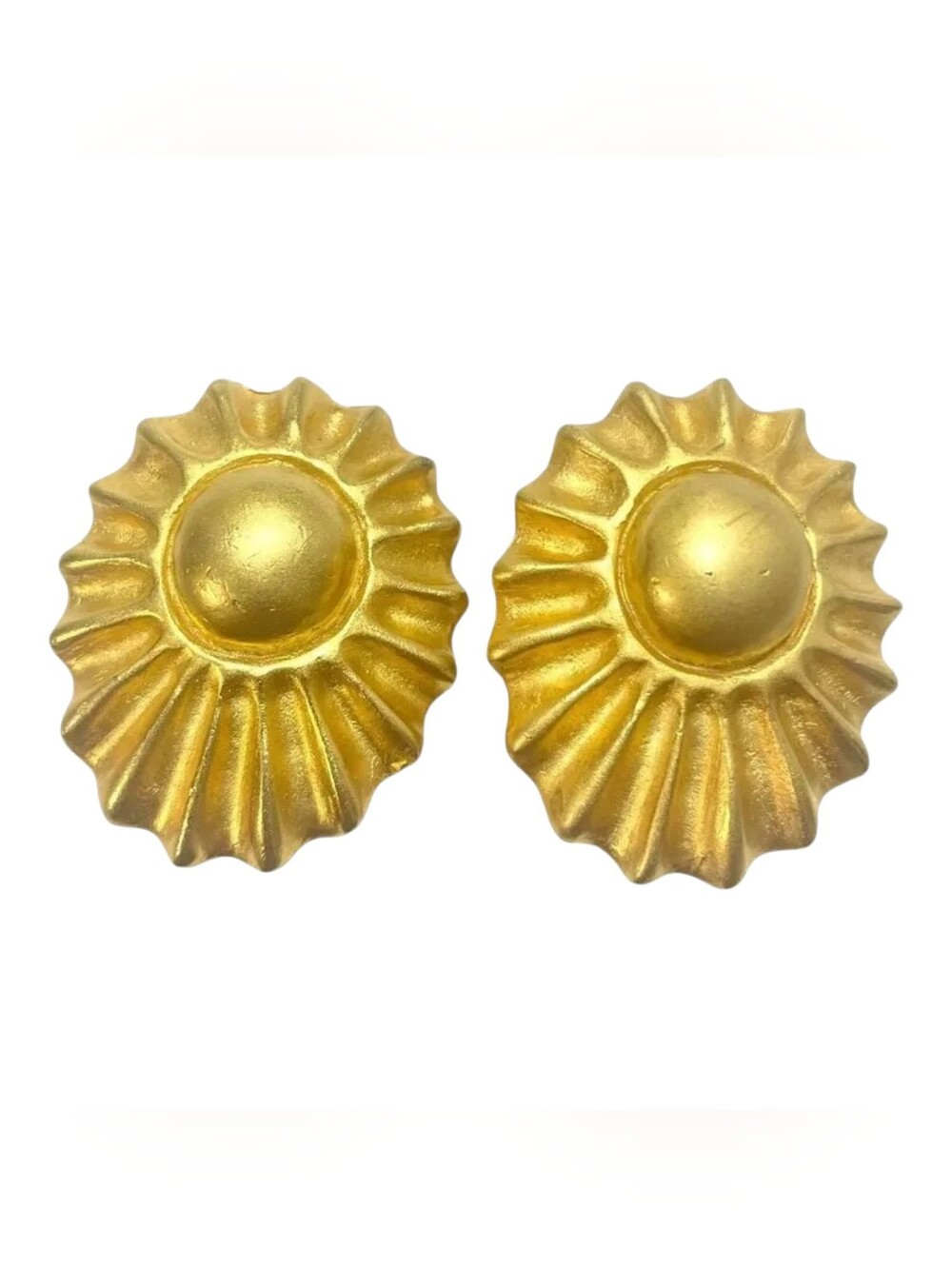Vintage Hermès Paris Gold-Tone Sunburst Fluted Dome Clip-On Earrings
